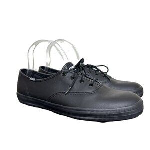 Keds Classic Black Leather Lace-Up Sneakers, Size 9